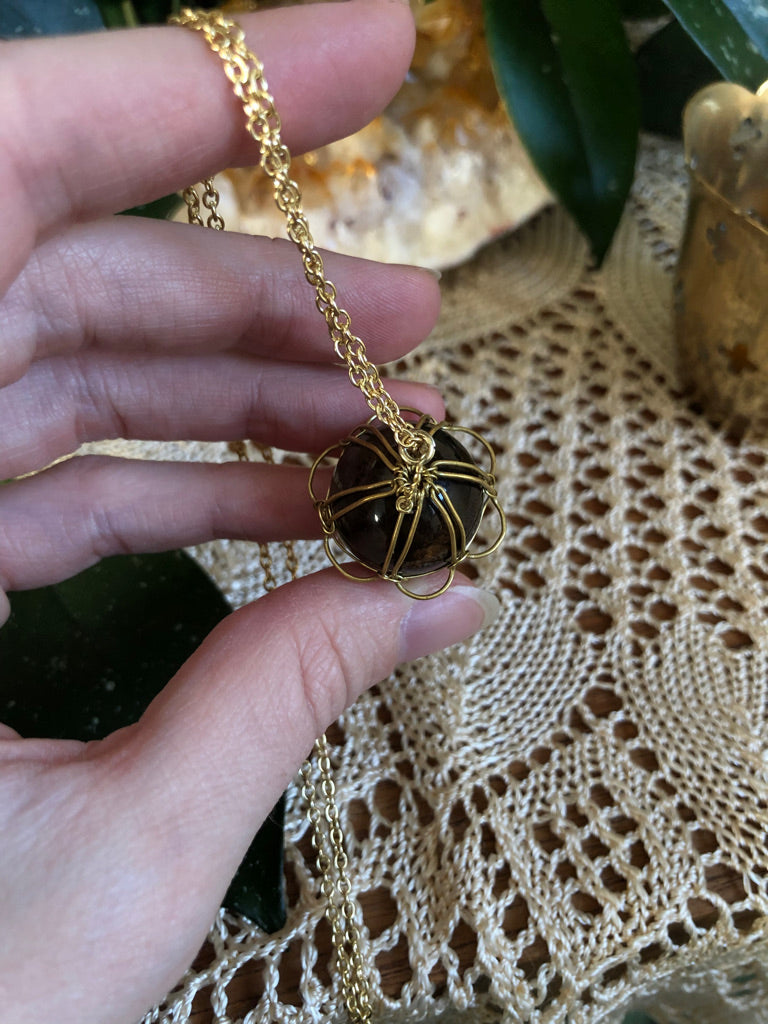 Handmade Smokey Quartz Flower Necklace